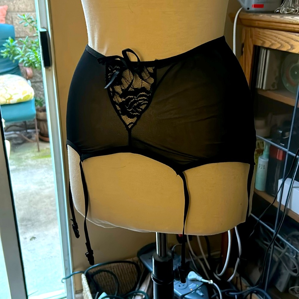 Sexy sheer to waist garter belt.
